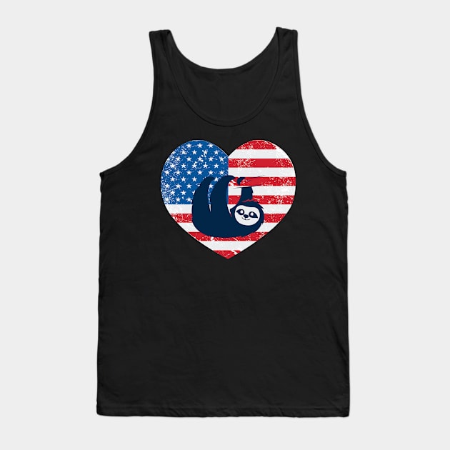 American Flag Heart Love Sloth Usa Patriotic 4Th Of July Tank Top by JaroszkowskaAnnass